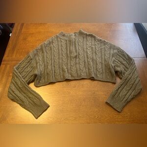 Green Cable Knit Cropped Sweater
